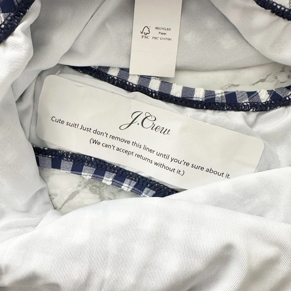 J. Crew Strappy Gingham‎ Navy One Piece Swimsuit Women's Size 12 NEW retro style - Picture 5 of 8